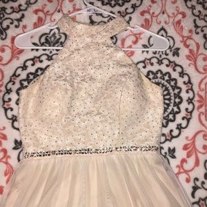Nude lacy prom dress